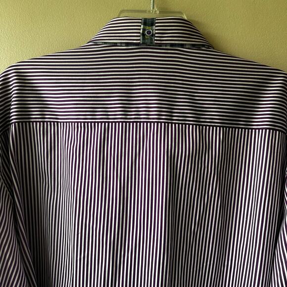 Robert Graham X Striped Button Down Flip Cuff Dress Shirt Cotton Purple Mens 3XL - Picture 4 of 16